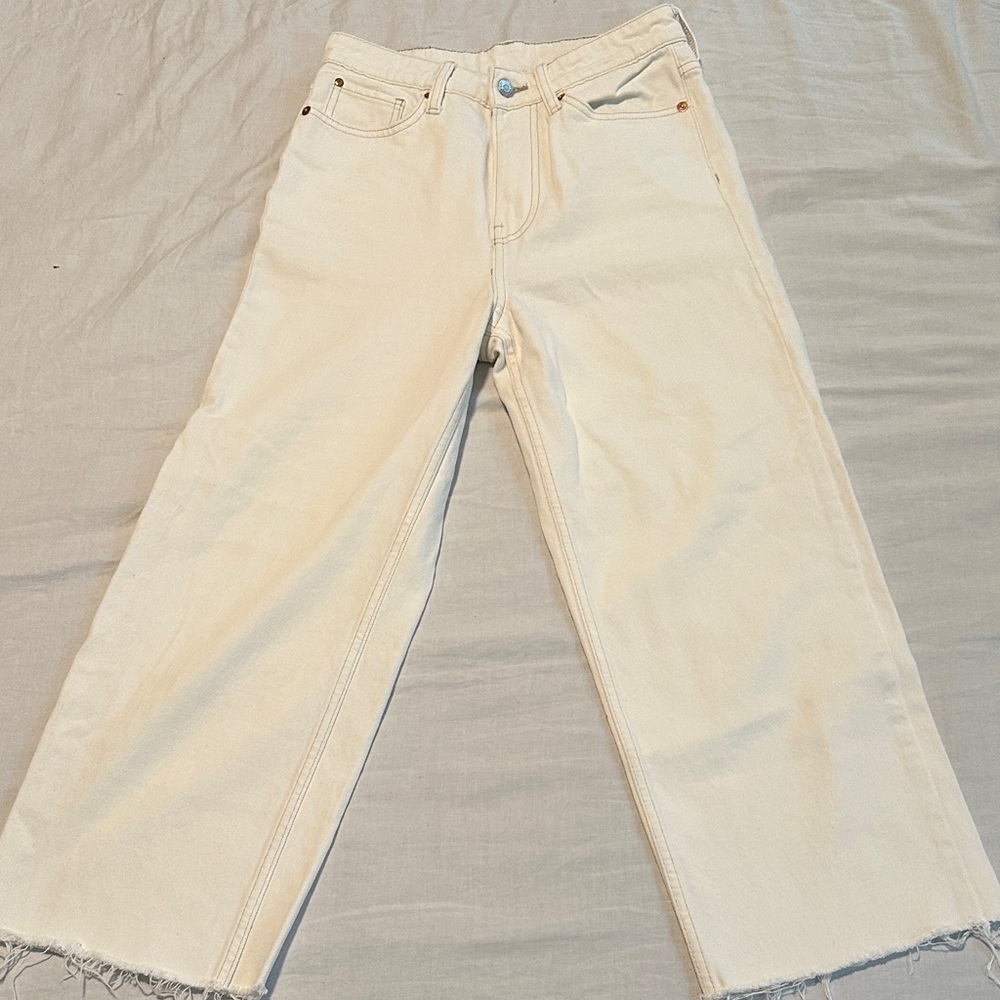 H&M Loose Straight High Waist White Denim